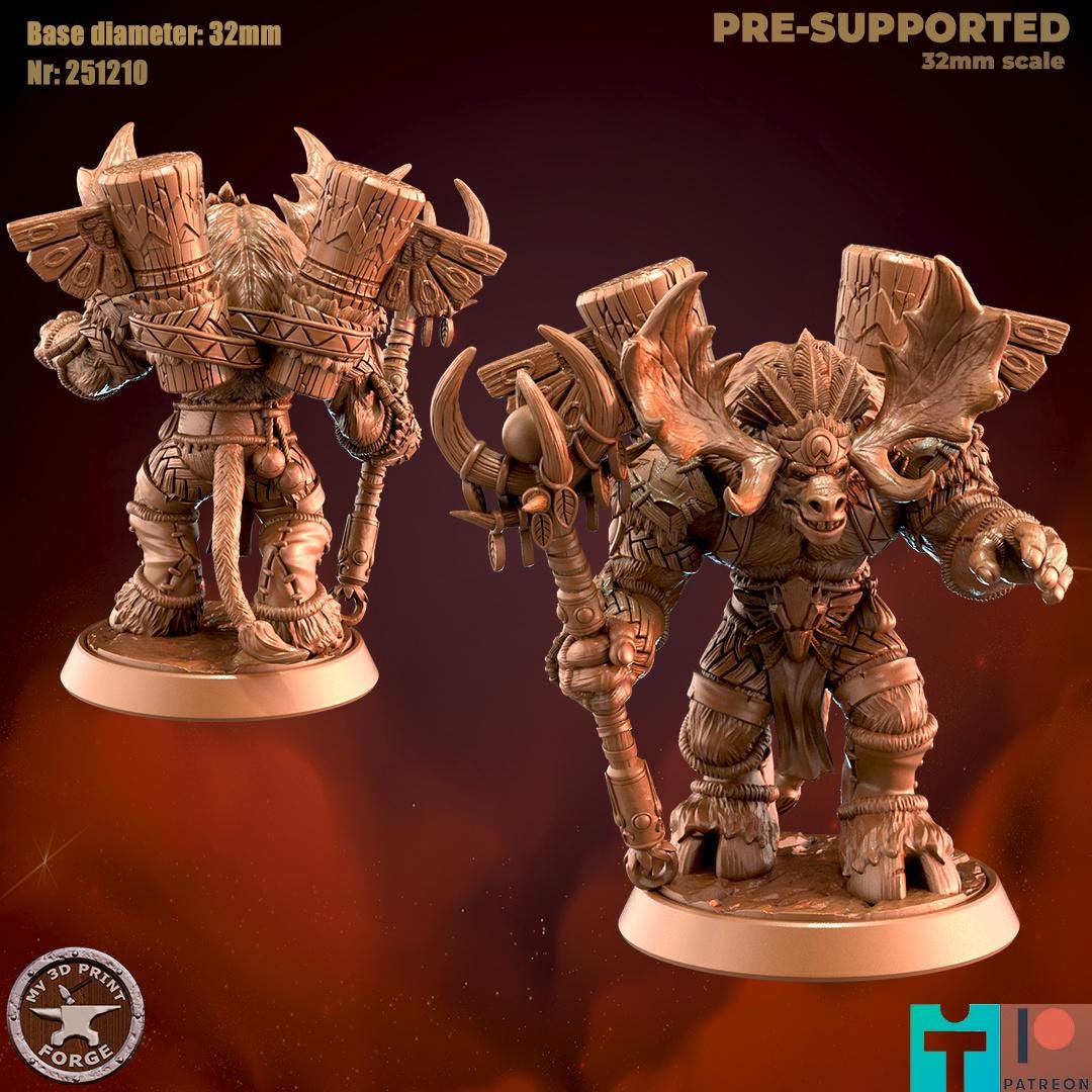 Mountain Minotaur Male Caster - 32mm Scale - Unpainted Miniature
