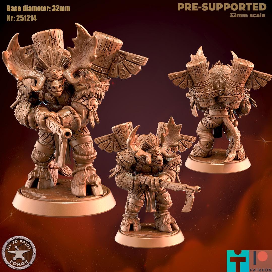 Mountain Minotaur Hunter - 32mm Scale - Unpainted Miniature