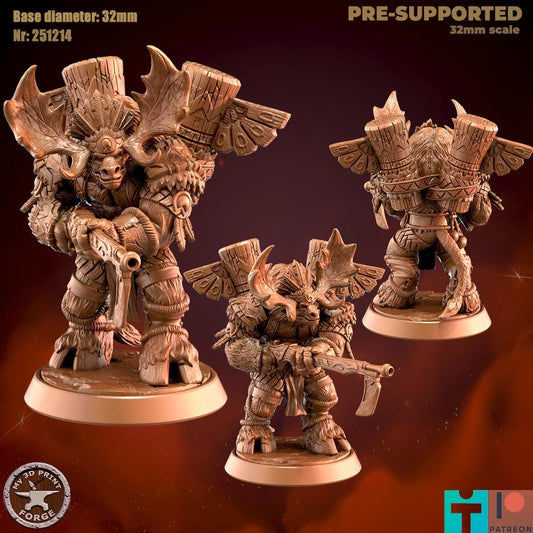 Mountain Minotaur Hunter - 32mm Scale - Unpainted Miniature