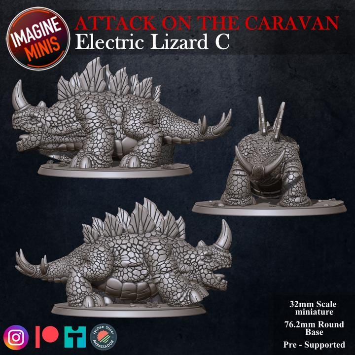 Electric Lizard, 4 Poses - Unpainted Miniature
