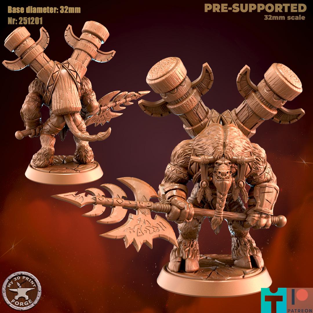 Mountain Minotaur Chieftain, 2 Poses - 32mm Scale - Unpainted Miniature