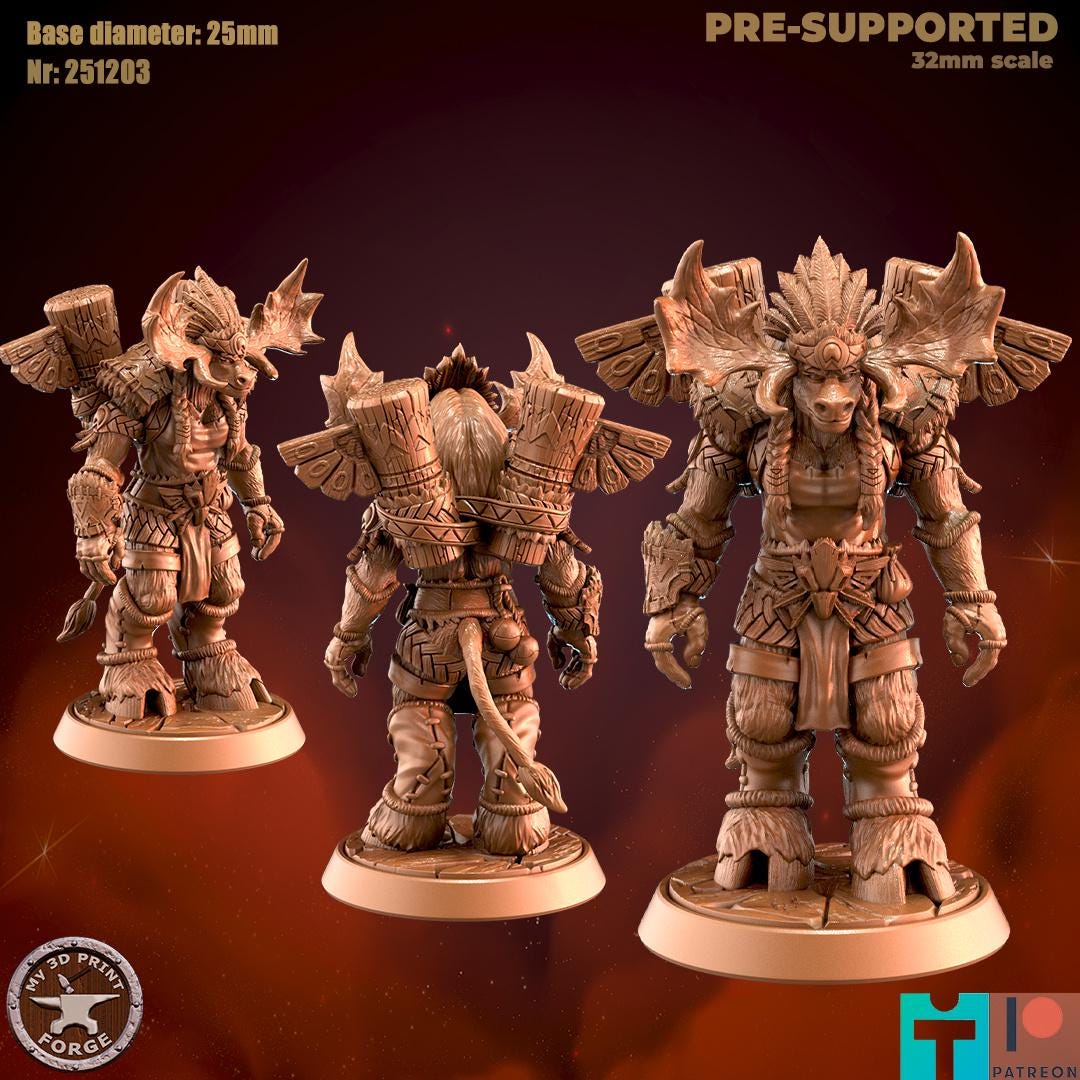 Mountain Minotaur Female, Standing - 32mm Scale - Unpainted Miniature
