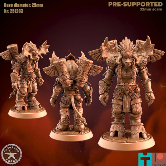 Mountain Minotaur Female, Standing - 32mm Scale - Unpainted Miniature