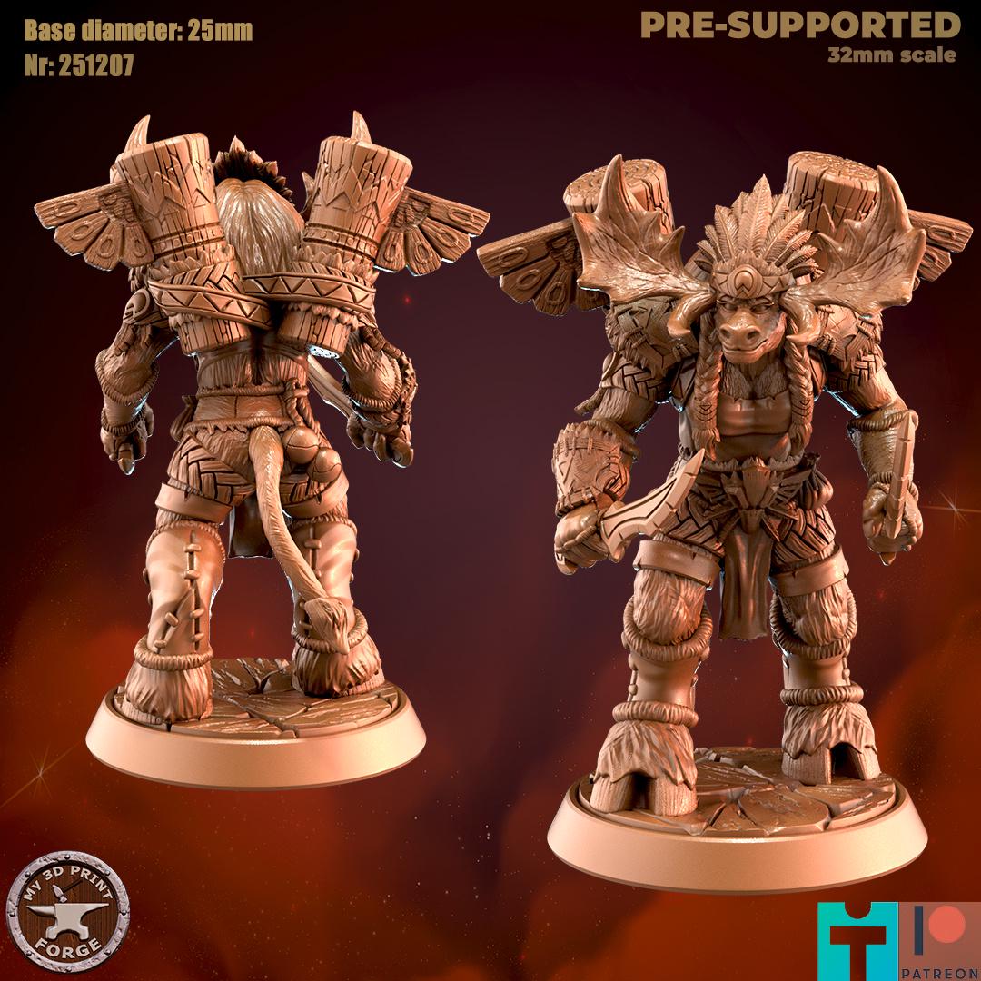 Mountain Minotaur Female Rogue - 32mm Scale - Unpainted Miniature