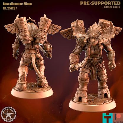 Mountain Minotaur Female Rogue - 32mm Scale - Unpainted Miniature