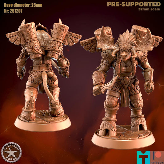 Mountain Minotaur Female Rogue - 32mm Scale - Unpainted Miniature