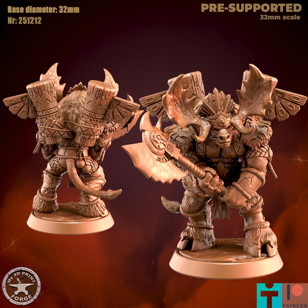 Mountain Minotaur Male Warrior - 32mm Scale - Unpainted Miniature