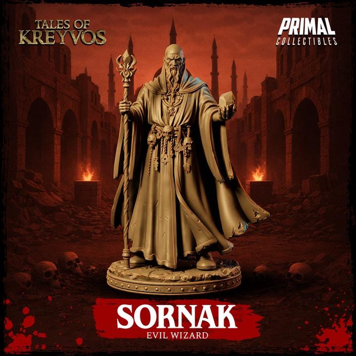 Evil Wizard, Sornak - Tales of Kreyvos - Unpainted Miniature