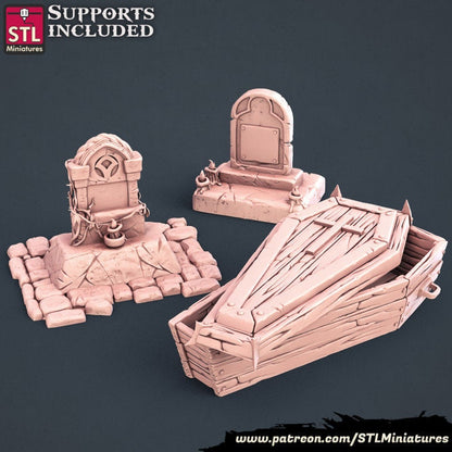 Headstones & Coffin - Unpainted Miniature