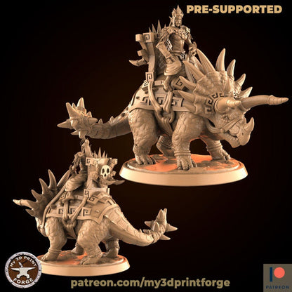 Triceratops with Troll - Unpainted Miniature