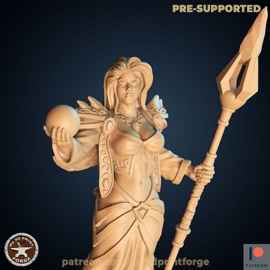 Female Mage with Staff - Unpainted Miniature