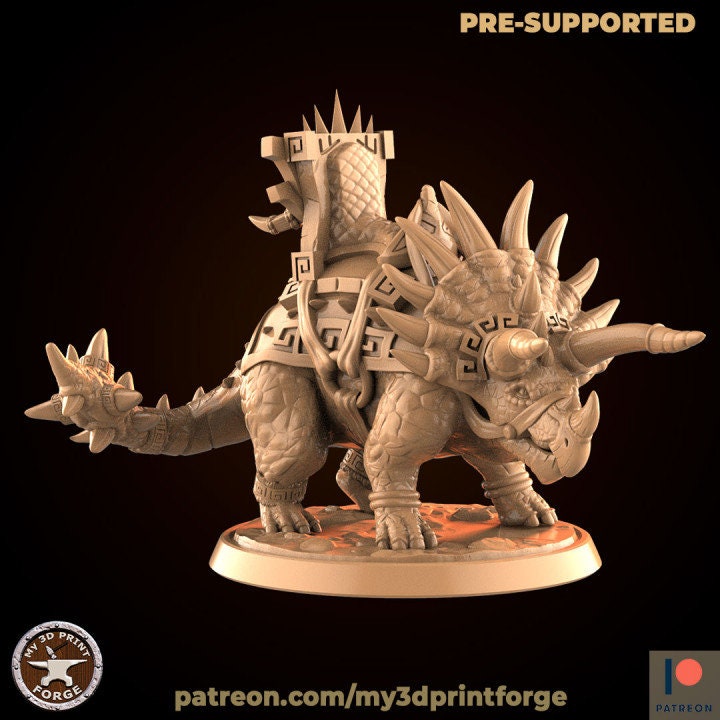 Triceratops with Troll - Unpainted Miniature