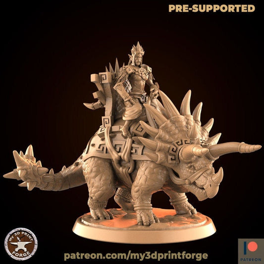 Triceratops with Troll - Unpainted Miniature