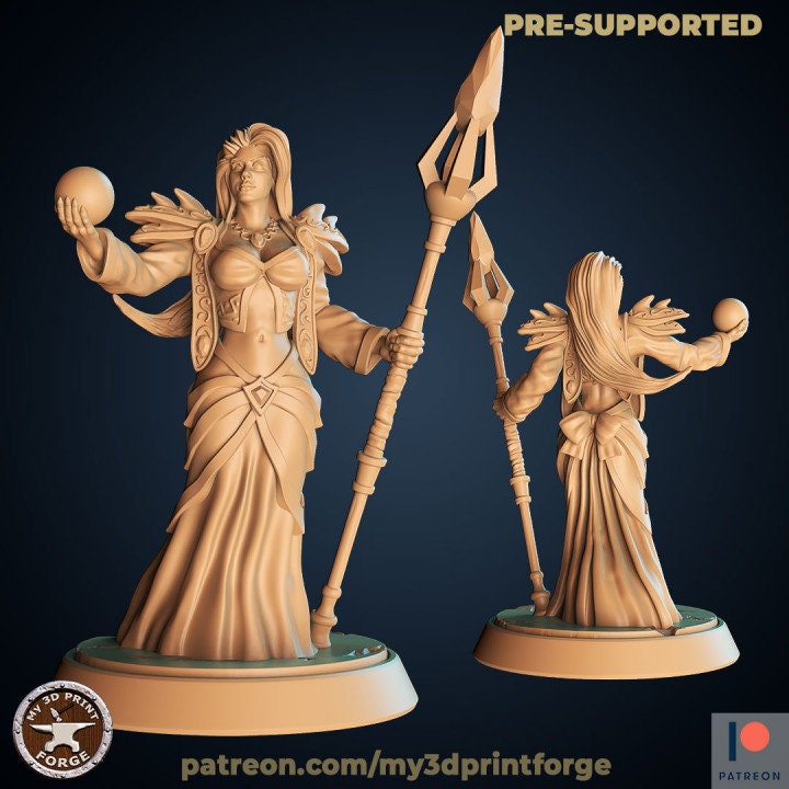 Female Mage with Staff - Unpainted Miniature