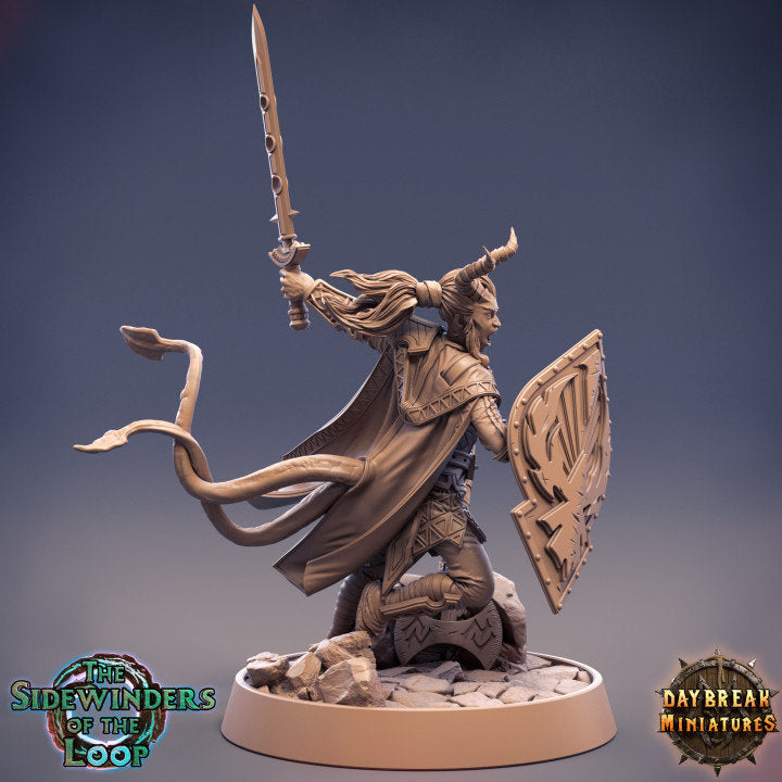 Gretchen Bylander - Tiefling Fighter - Unpainted Miniature