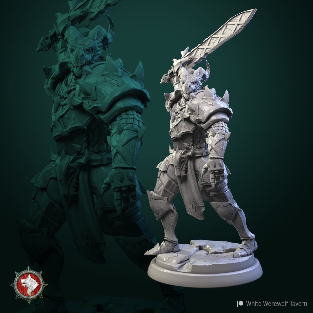 Dragonborn Knight with Sword - Unpainted Miniature