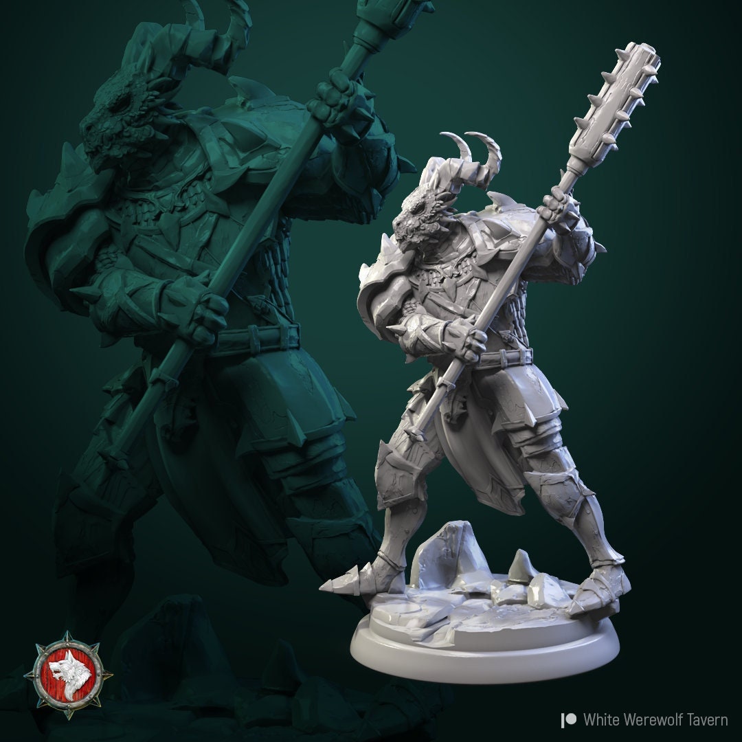 Dragonborn Knight with Mace - Unpainted Miniature