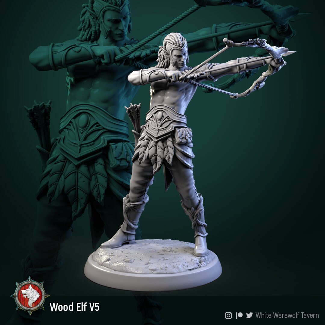 Wood Elf Archer - Pose 5 - Unpainted Miniature