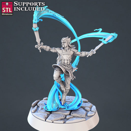 Water Genasi Fighter - Unpainted Miniature