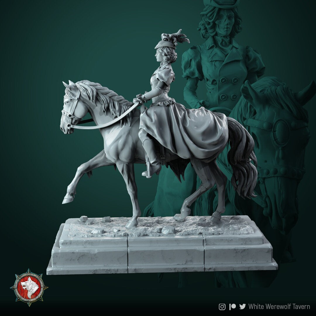 Lady Rebecca on Ghost Horse - Unpainted Miniature