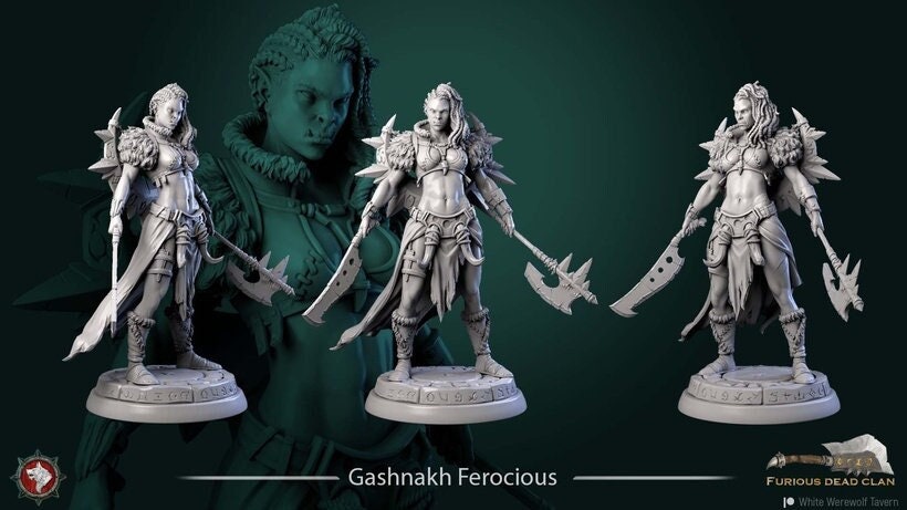 Gashnakh the Ferocious - Female Orc Fighter - Unpainted Miniature