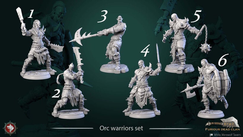 Orc Warriors - 6 Poses - Unpainted Miniature