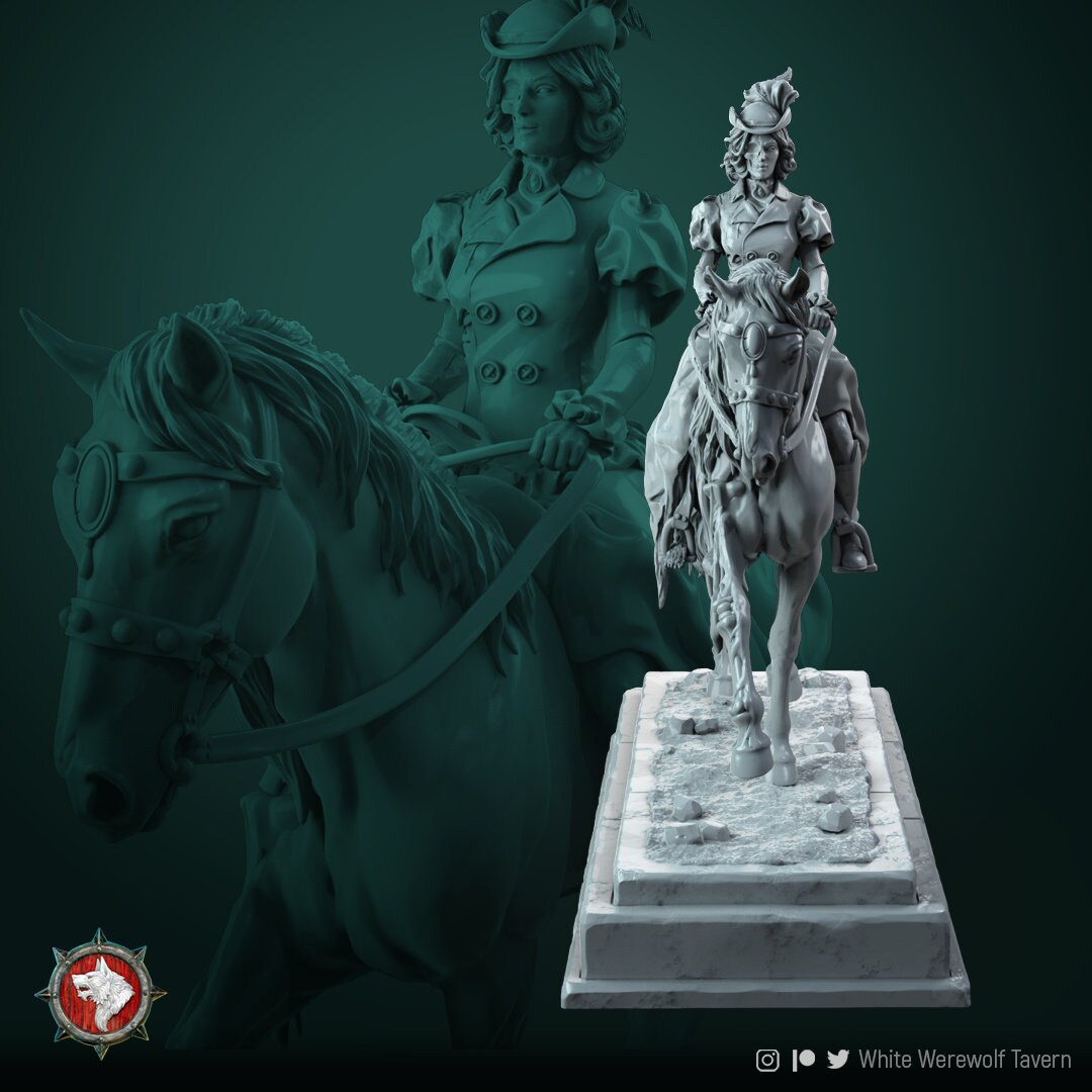 Lady Rebecca on Ghost Horse - Unpainted Miniature