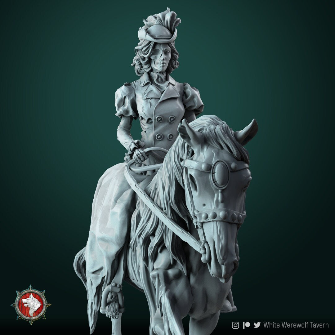 Lady Rebecca on Ghost Horse - Unpainted Miniature