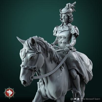 Lady Rebecca on Ghost Horse - Unpainted Miniature