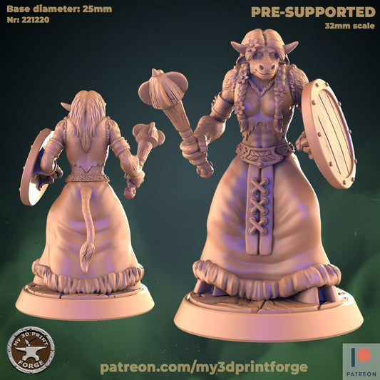 Female Minotaur Shaman - Attacking - Unpainted Miniature