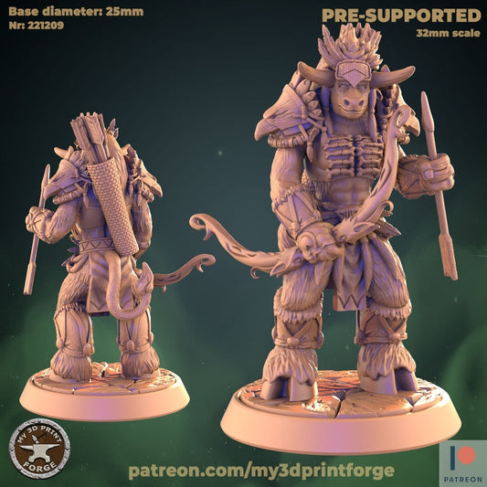 Female Minotaur Hunter - Armored - Unpainted Miniature