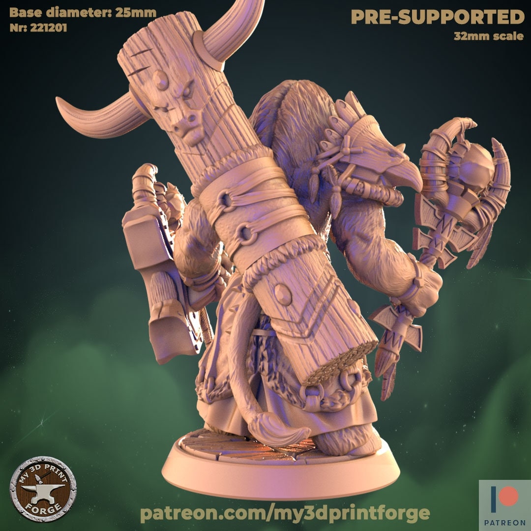 Minotaur Shaman with Totem - Unpainted Miniature