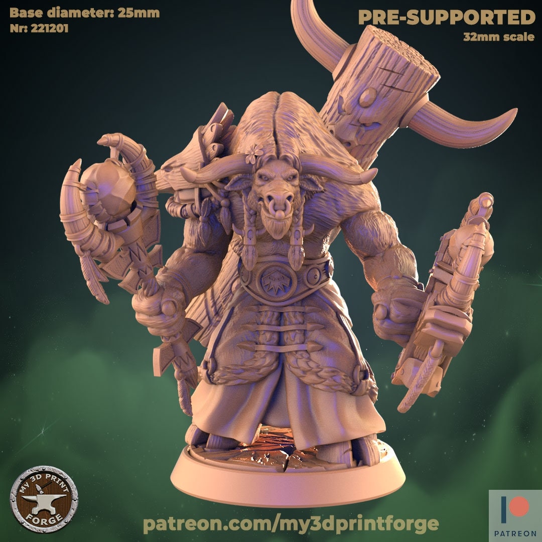 Minotaur Shaman with Totem - Unpainted Miniature