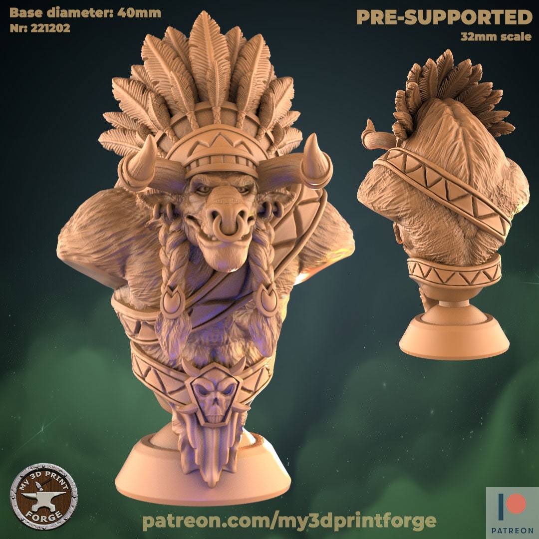 Minotaur Chieftain Bust - Unpainted Miniature