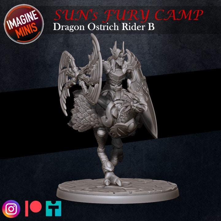 Elf Guard on Dragon Ostrich - Pose B - Unpainted Miniature