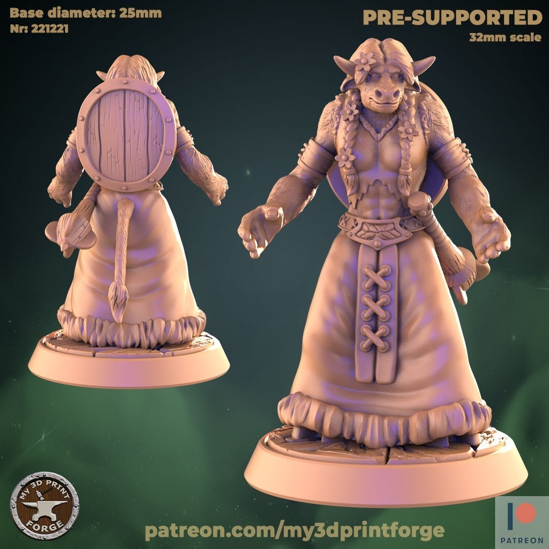 Female Minotaur Shaman - Standing - Unpainted Miniature