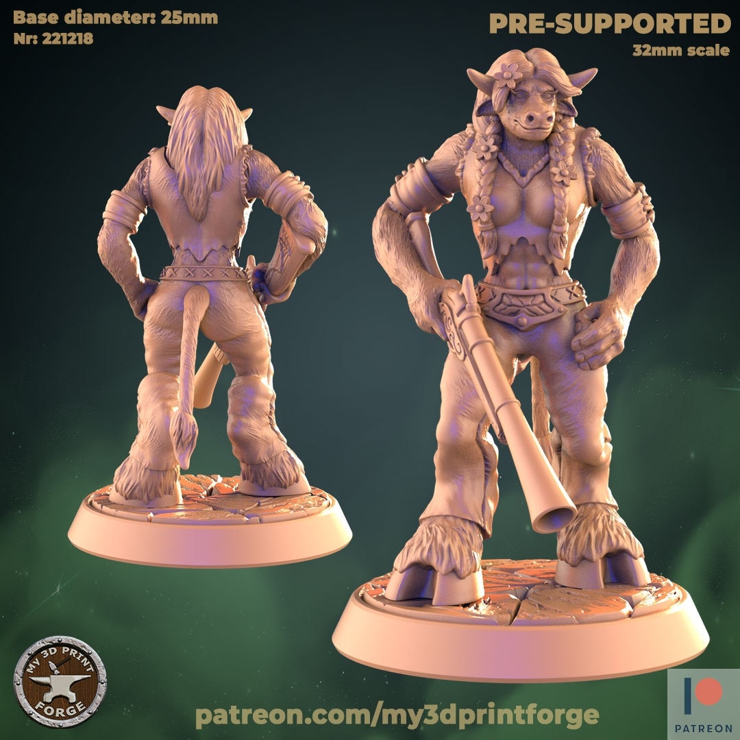 Female Minotaur Hunter - Unpainted Miniature