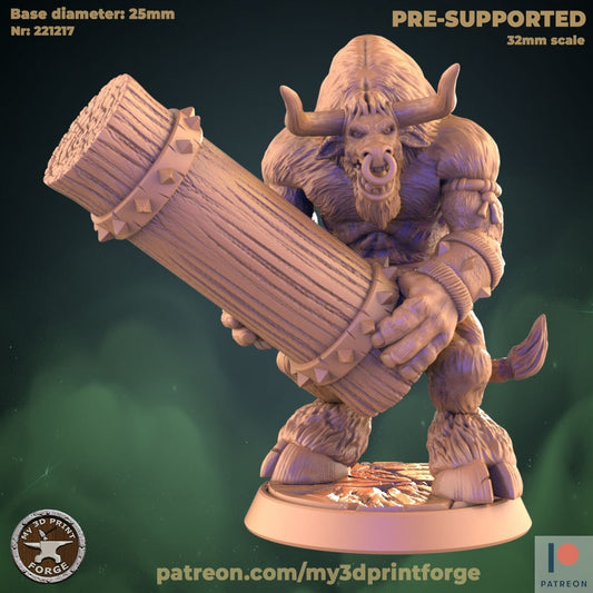 Minotaur with Tree - Attacking - Unpainted Miniature