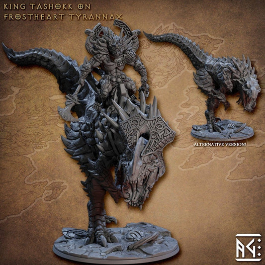 King Tashokk on Tyrannax - Frostheart Lizardmen - Unpainted Miniature