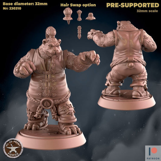 Male Panda Monk - Attacking - Unpainted Miniature