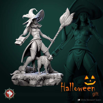 Witch with Cat - Unpainted Miniature