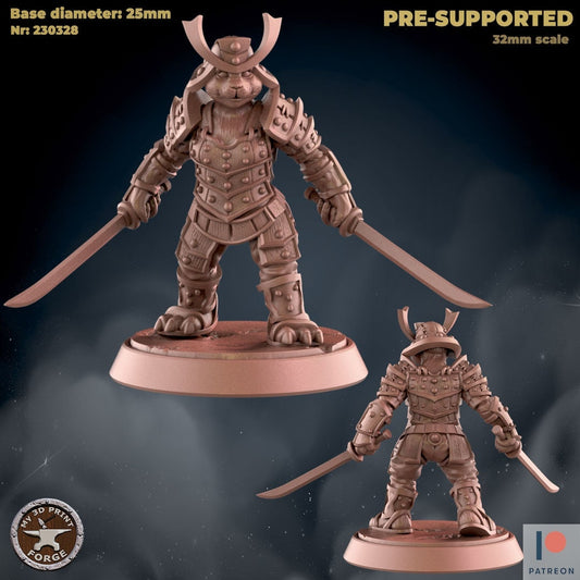 Female Panda - Heavy Armor Two Swords - Unpainted Miniature