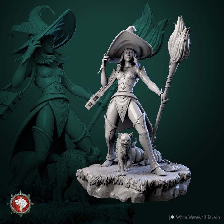 Witch with Cat - Unpainted Miniature