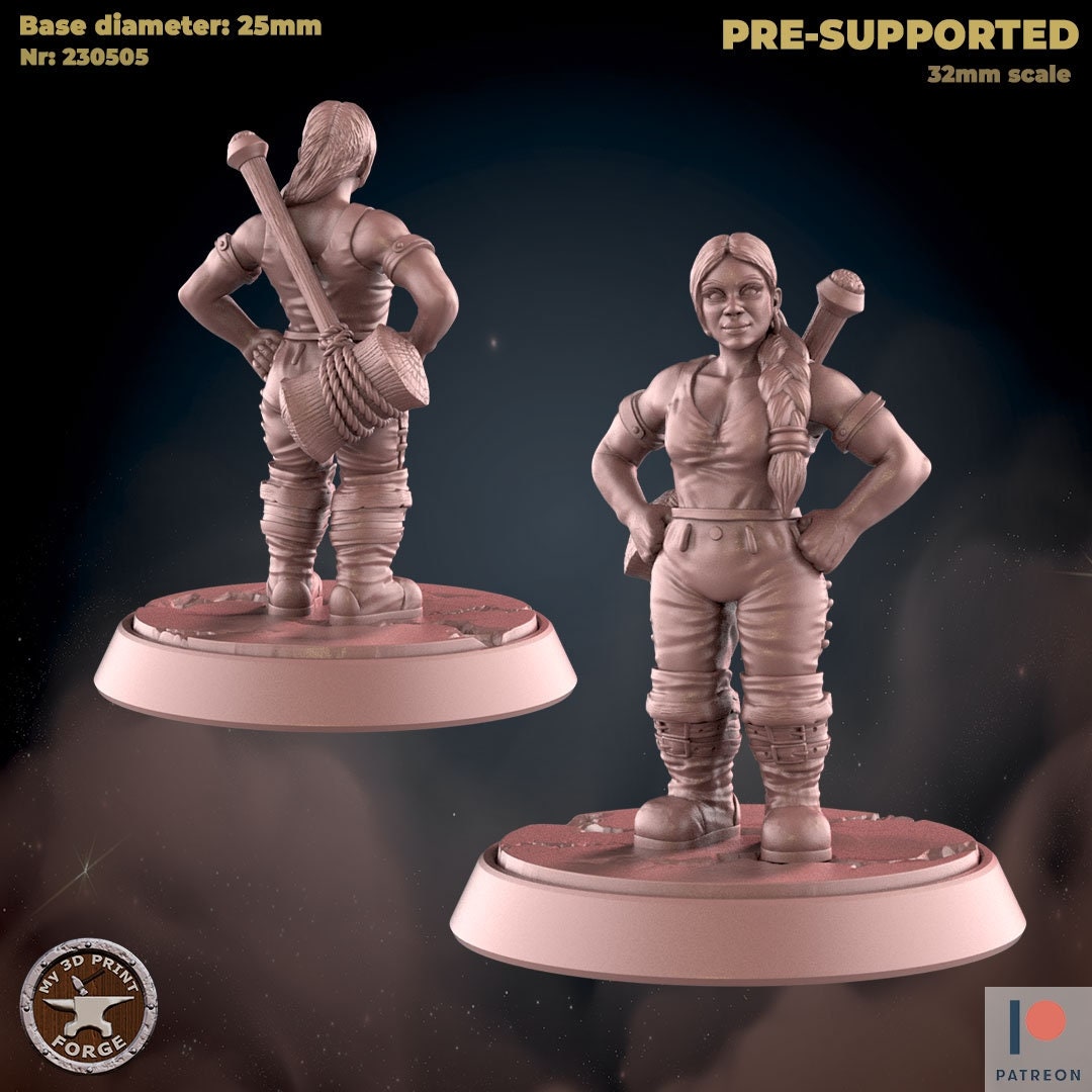 Dwarf Female Paladin - 2 Poses - Unpainted Miniature