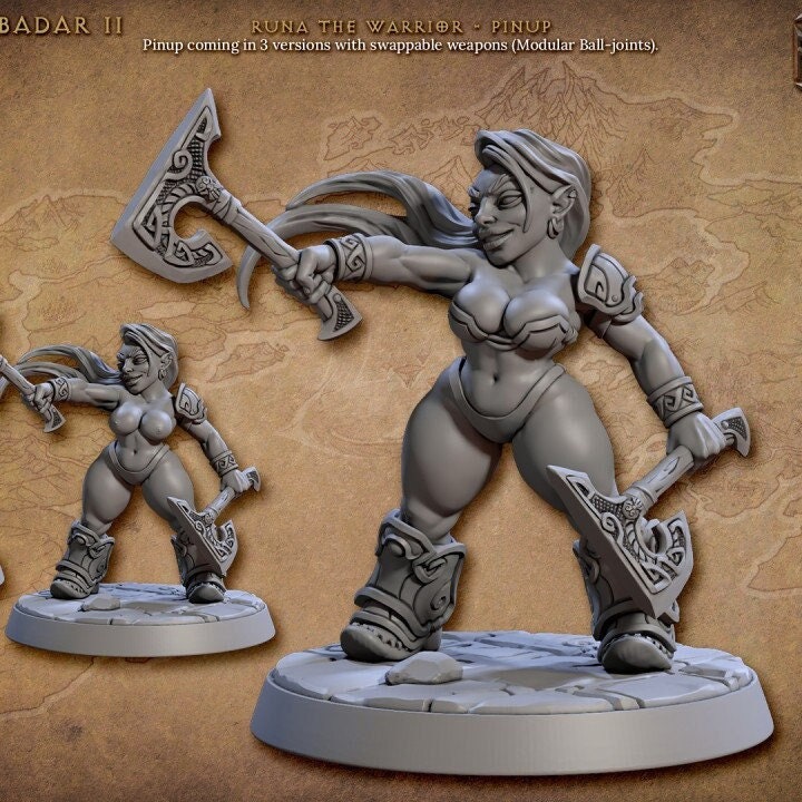 Runa the Warrior - Pinup - Unpainted Miniature