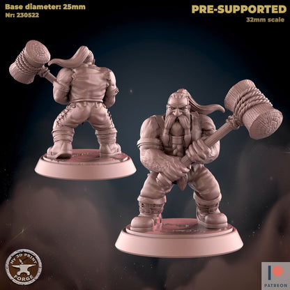 Male Dwarf Paladin - 2 Poses - Unpainted Miniature