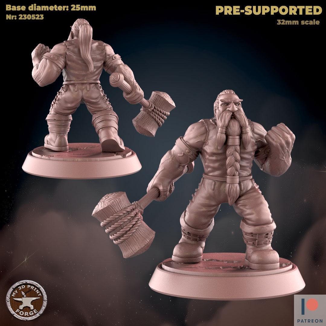 Male Dwarf Paladin - 2 Poses - Unpainted Miniature