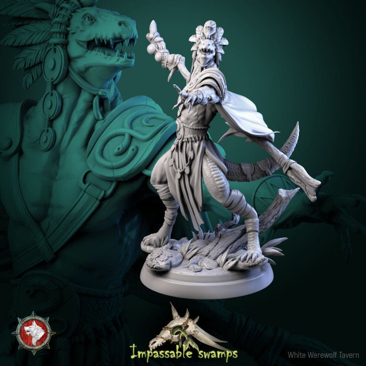 Lizardfolk Sorcerer - 2 Poses - Unpainted Miniature