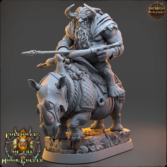 Kshmeh on Rhino - Followers of the Moon Gulper - Unpainted Miniature