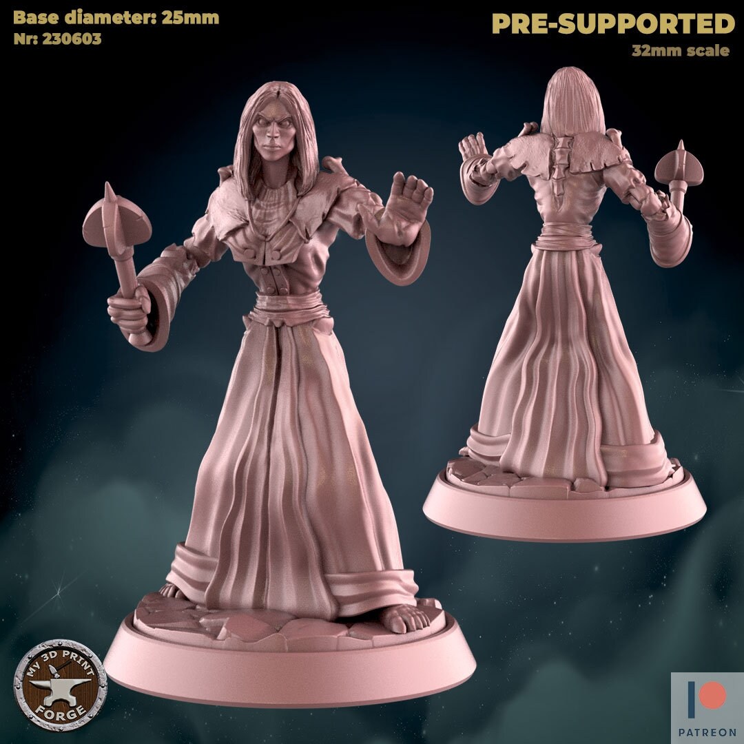 Female Undead Priest - 2 Poses - Unpainted Miniature